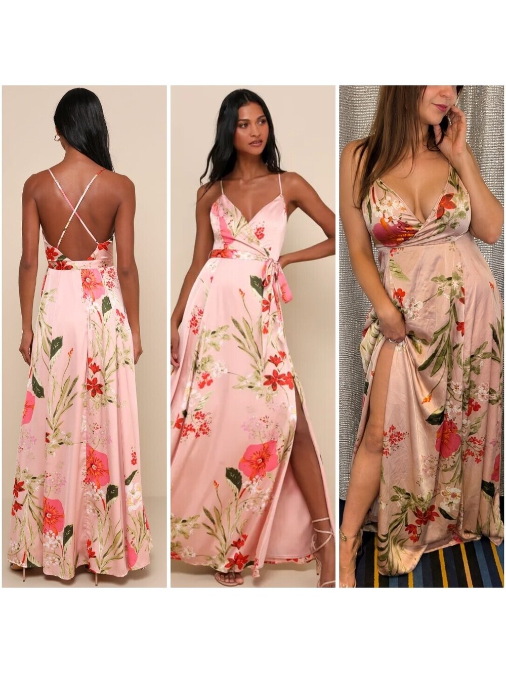 Still the One Blush Pink Floral Print Satin Maxi Dress Small Homecoming Prom